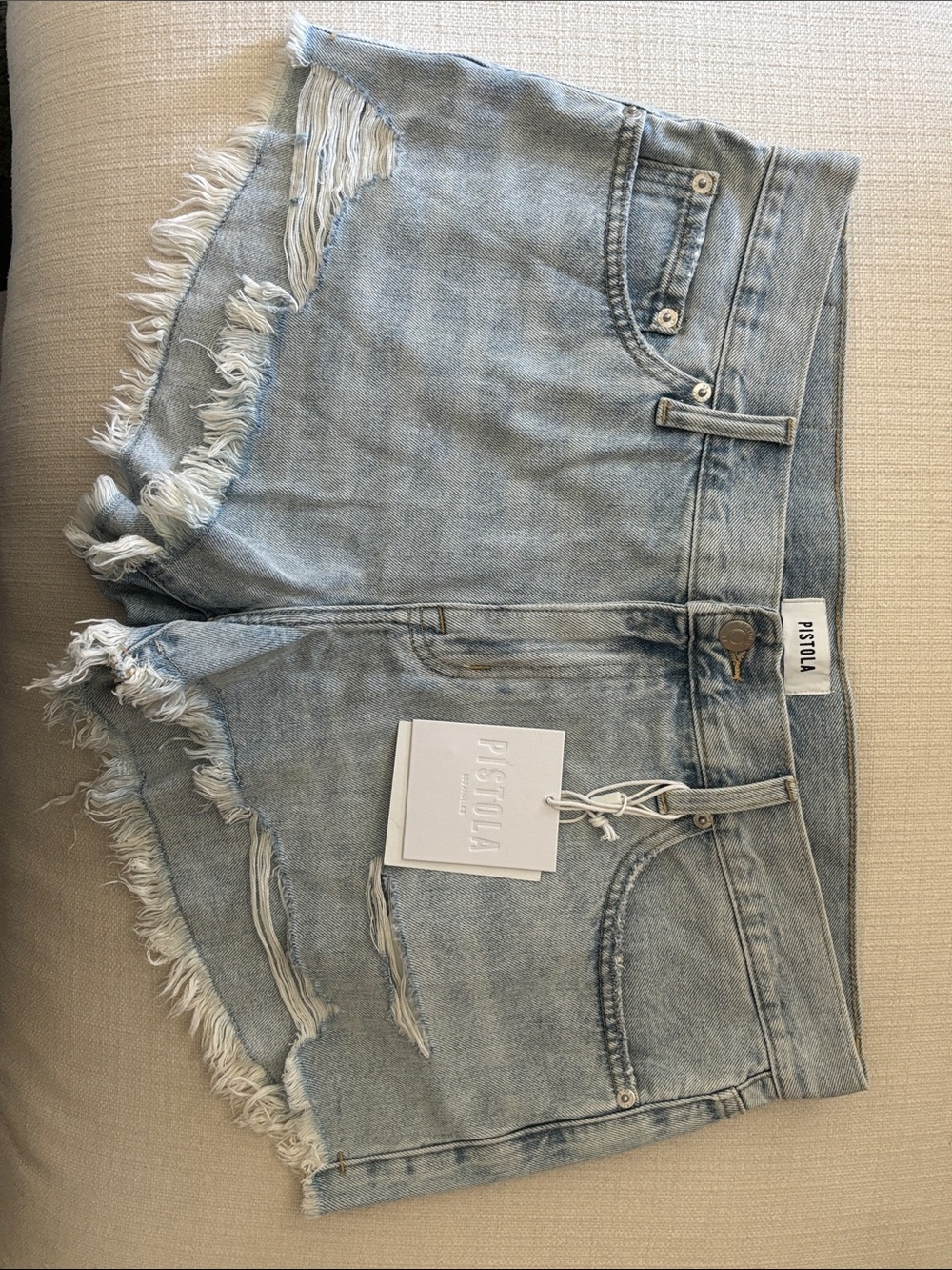 pistola Light Blue Distressed Frayed Denim Shorts